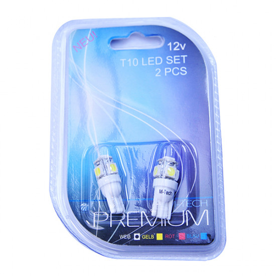 M-Tech W5W 12V T10 W2,1x9,5d LED 5xSMD5050 ΛΕΥΚΟ (ΚΑΡΦΩΤΟ ΑΚΑΛΥΚΟ) BLISTER 2ΤΕΜ.