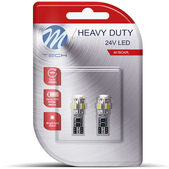 M-Tech W5W 24V T10 1,5W W2,1x9,5d LED 5xSMD5050 ΛΕΥΚΟ (ΚΑΡΦΩΤΟ CAN-BUS) BLISTER 2ΤΕΜ. M-TECH