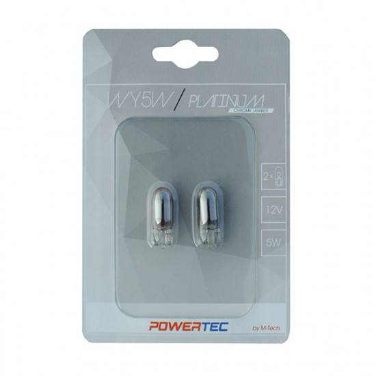M-Tech W5W (T10) 12V 5W W2,1x9,5d (ΚΑΡΦΩΤΟ ΑΚΑΛΥΚΟ) ΧΡΩΜΙΟ POWERTECK PLATINIUM 2ΤΕΜ.