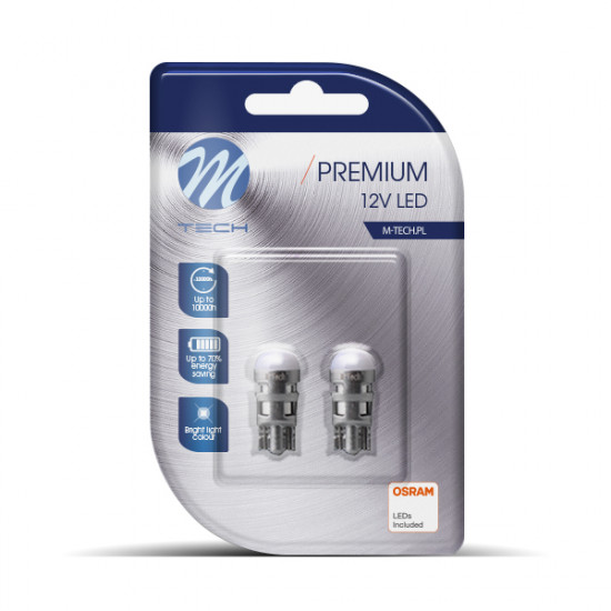 M-Tech W5W T10 12V W2.1x9.5d  1xSMD3030 LED OSRAM ΛΕΥΚΟ BLISTER 2ΤΕΜ. M-TECH