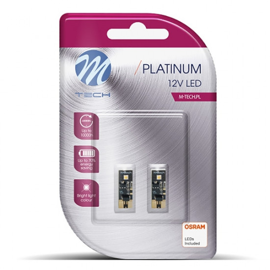 M-Tech W5W T10 12V W2.1x9.5d 2W 2xHP LED OSRAM OPTO ΛΕΥΚΟ CAN-BUS BLISTER 2ΤΕΜ.