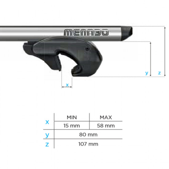 MENABO ΜΠΑΡΕΣ ΟΡΟΦΗΣ ΑΛΟΥΜΙΝΙΟΥ DOZER XXL 150 cm MENABO (STANDARD RAILING/RAISED RAILS) - 2 ΤΕΜ.