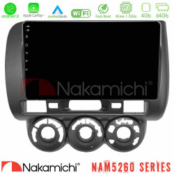 Nakamichi NAM5260 Series 4Core Android12 4+64GB Honda Jazz 2002-2008 (Manual A/C) Navigation Multimedia Tablet 9 Με Carplay -amp; Android Auto