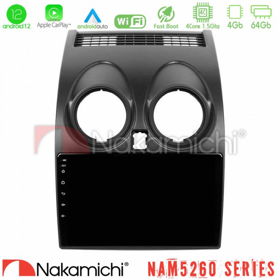 Nakamichi NAM5260 Series 4Core Android12 4+64GB Nissan Qashqai J10 Navigation Multimedia Tablet 9 Με Carplay -amp; Android Auto