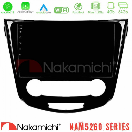 Nakamichi NAM5260 Series 4Core Android12 4+64GB Nissan Qashqai J11 (Manual A/C) Navigation Multimedia Tablet 10 Με Carplay -amp; Android Auto
