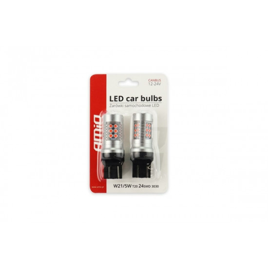 T20 21/5W CANBUS 12/24V 6,2W LED 24xSMD3030 ΚΟΚΚΙΝΟ 5600K 18x56mm 2ΤΕΜ.