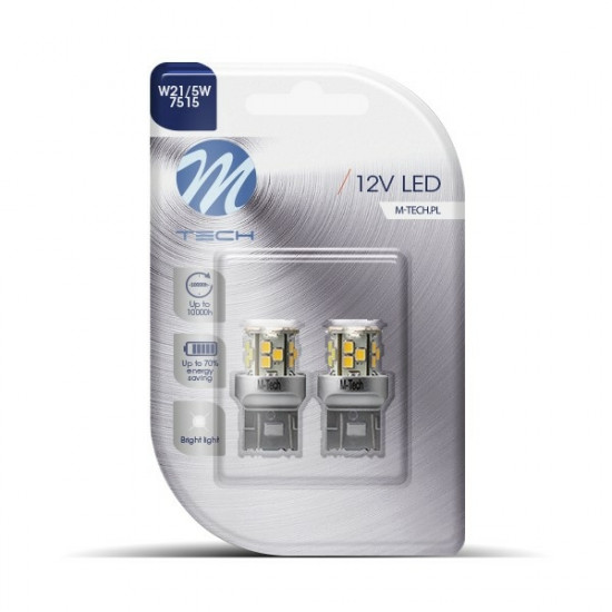 W21/5W (T20) 12V W3x16q 1,6W 21xSMD2835 LED ΛΕΥΚΟ BLISTER M-TECH - 2ΤΕΜ. W21/5W (T20) 12V W3x16q 1,6W 21xSMD2835 LED ΛΕΥΚΟ BLISTER M-TECH - 2ΤΕΜ.