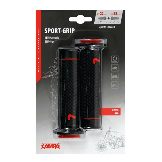 ΧΕΙΡΟΛΑΒΕΣ ΤΙΜΟΝΙΟΥ ΜΗΧΑΝΗΣ SPORT-GRIP ΜΑΥΡΟ/ΚΟΚΚΙΝΟ (22 mm-12cm/25mm-12,5cm) LAMPA - 2 ΤΕΜ.